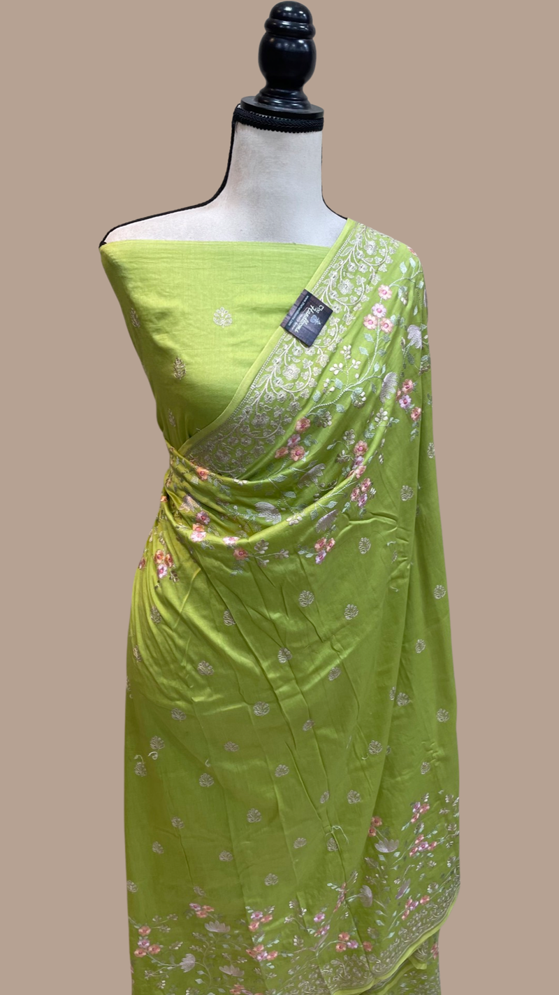 Pure Chiniya Silk Handloom Banarasi Saree With Chikankari - The Handlooms