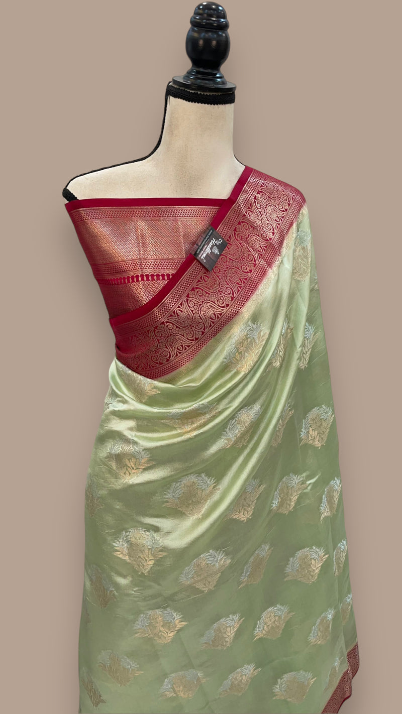 Pista Pure Mango Silk Banarasi Handloom Saree - The Handlooms