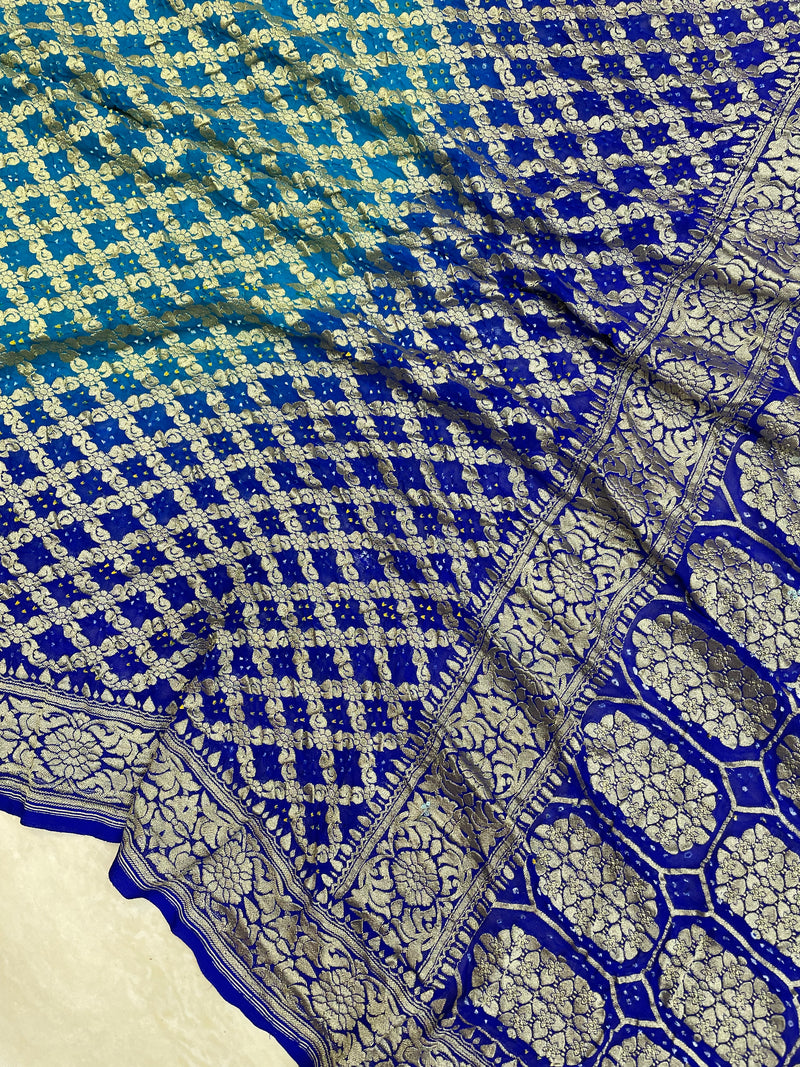 Dual Shade Pure Georgette Banarasi Bandhej Handloom Saree - The Handlooms