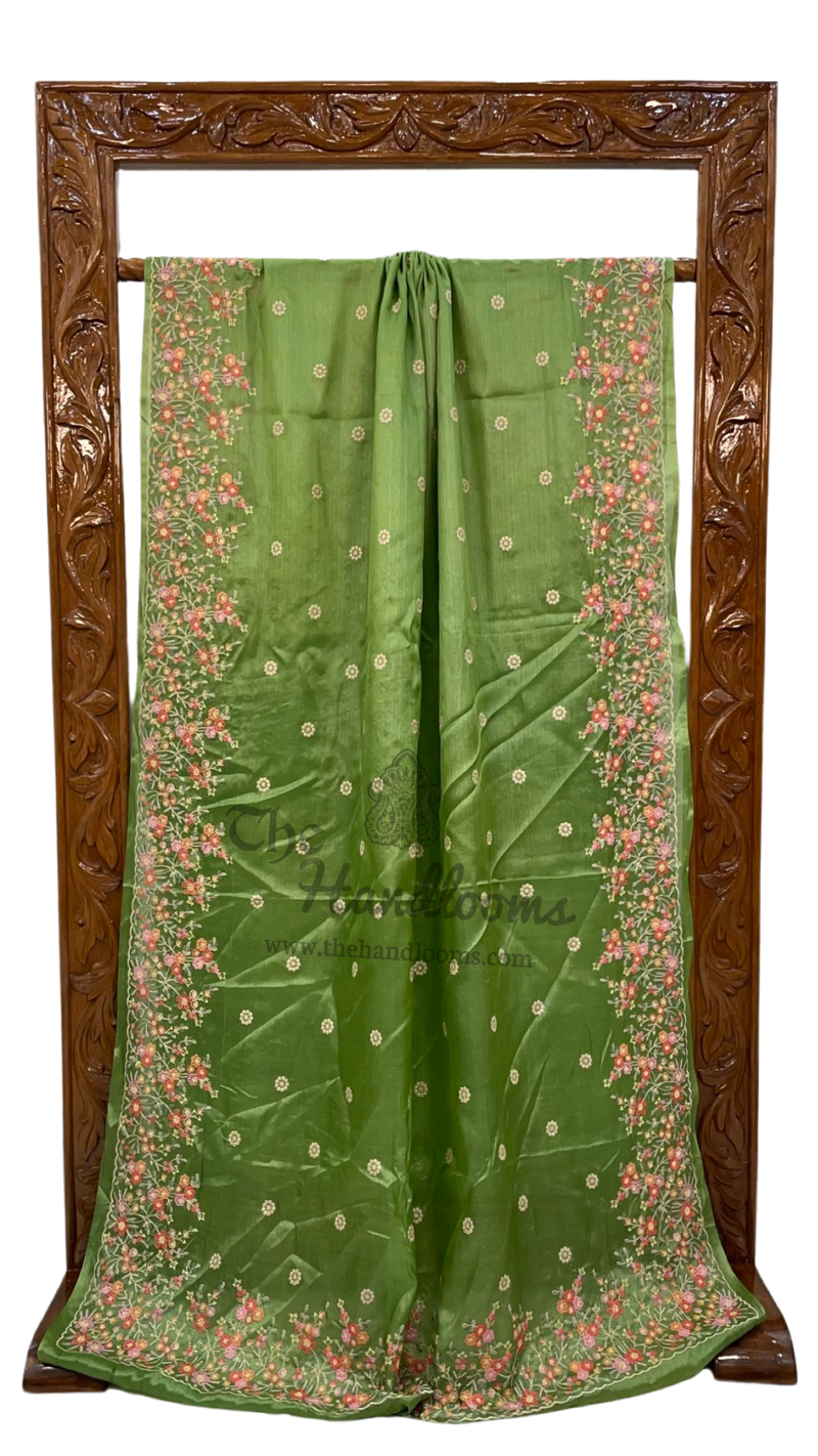 Tussar Silk Handloom Banarasi Saree With Chikankari - The Handlooms