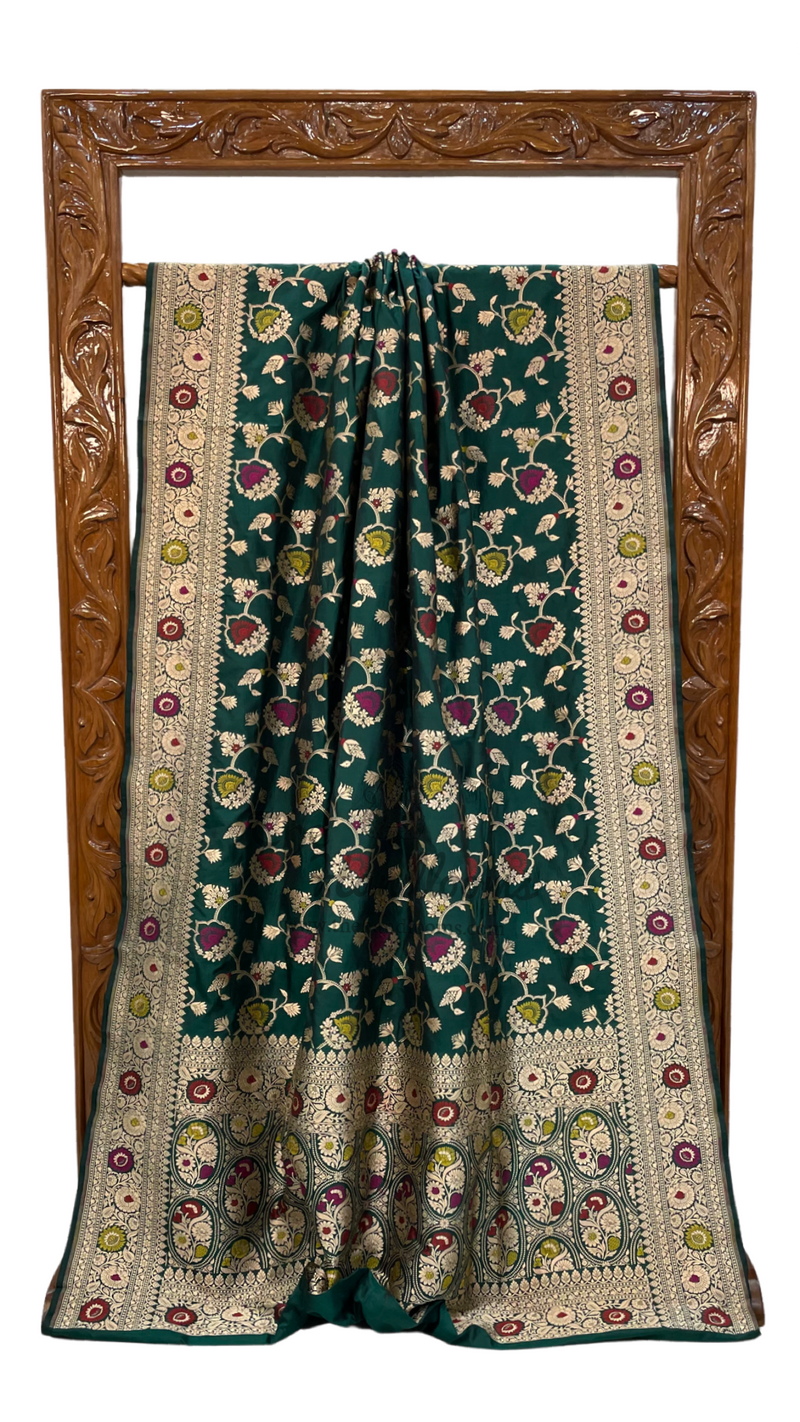 Pure Katan Silk Banarasi Handloom Saree - All over Jaal work with Meenakari - The Handlooms