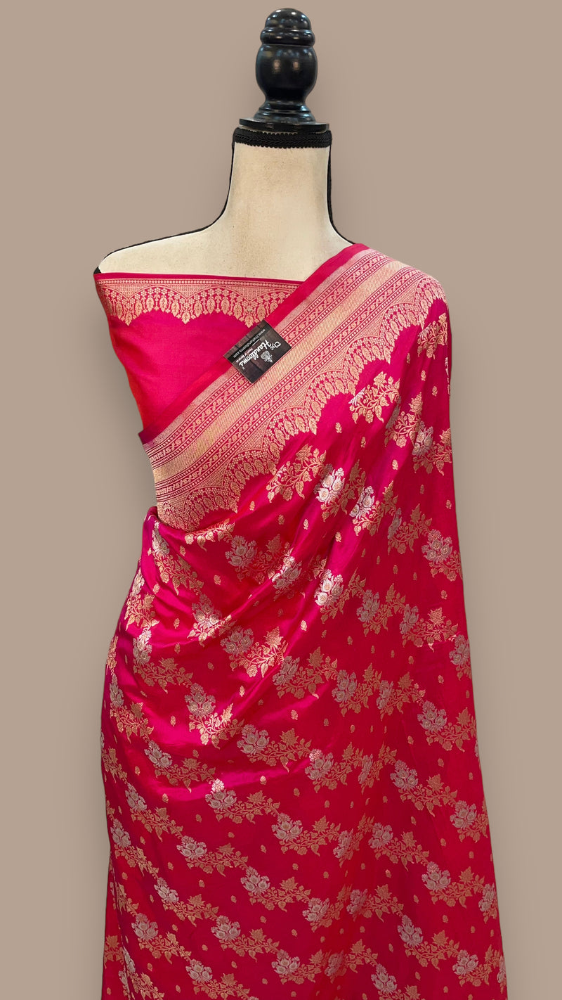 Pure Katan Silk Banarasi Handloom Saree - All over Sona Roopa Jaal work - The Handlooms