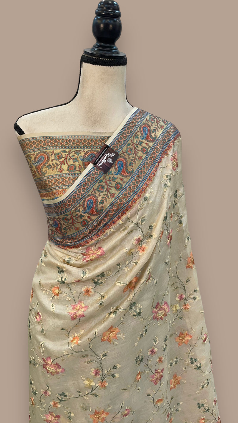 Tussar Silk Handloom Banarasi Saree With Chikankari - The Handlooms
