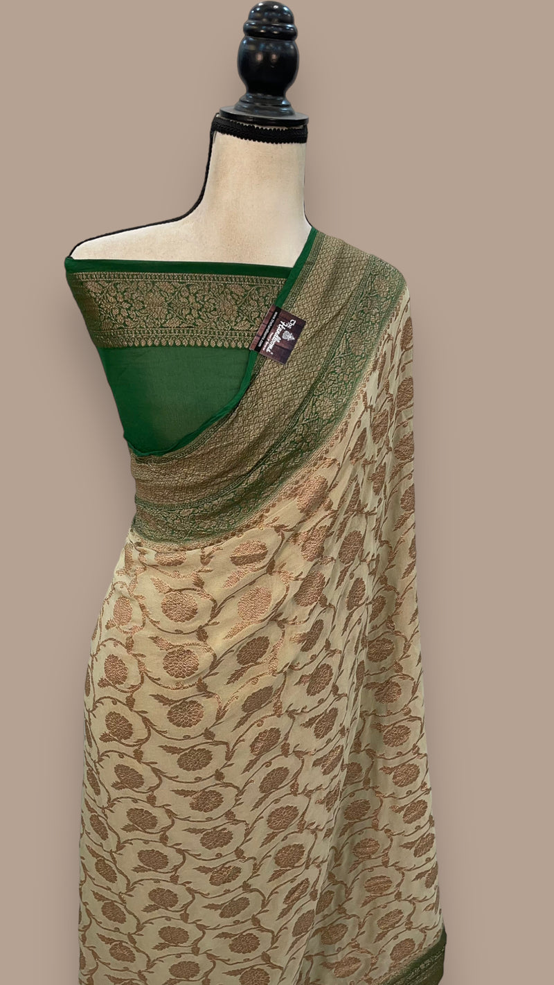 Khaddi Georgette Handloom Banarasi Saree -  Antique zari - The Handlooms