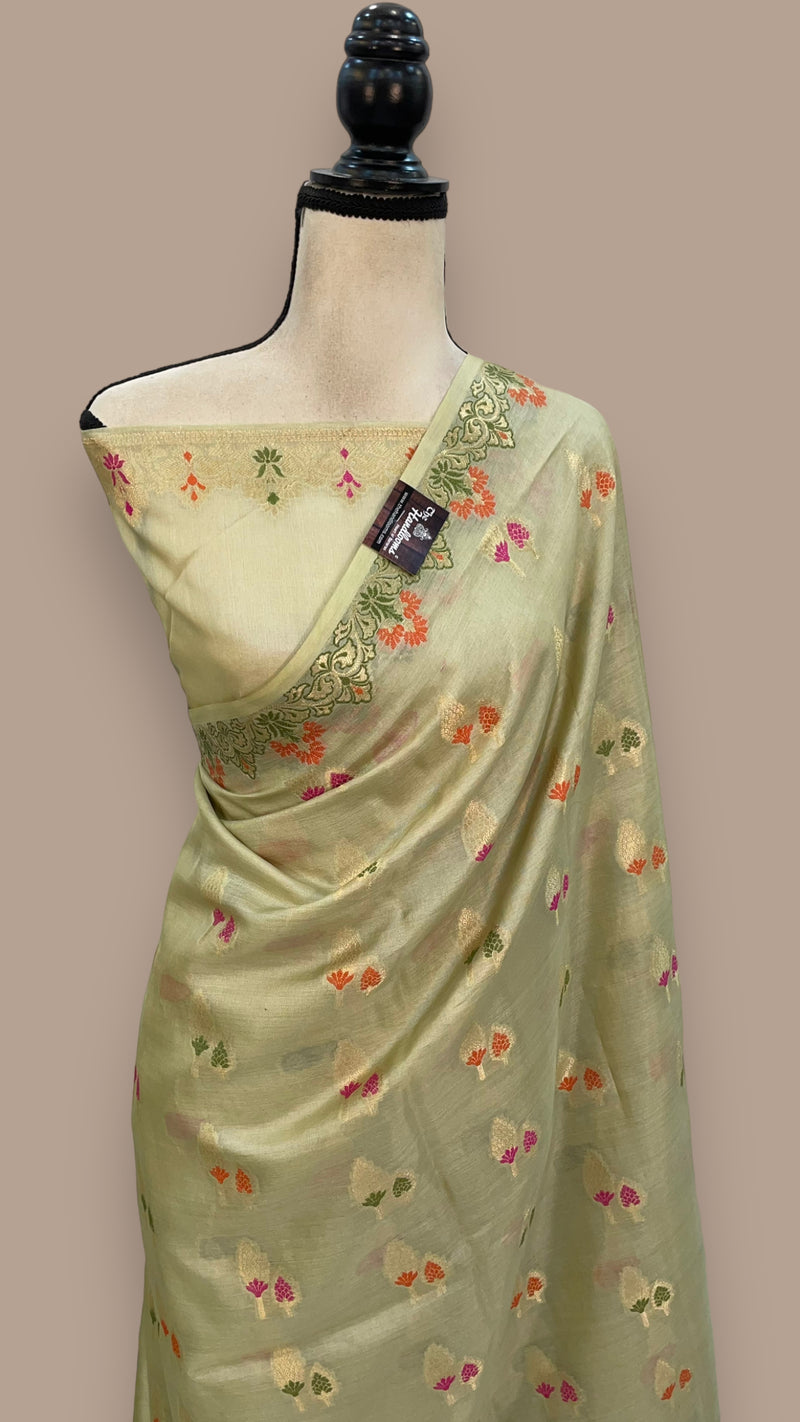 Pista Pure Tussar Silk Handloom Banarasi Saree - The Handlooms