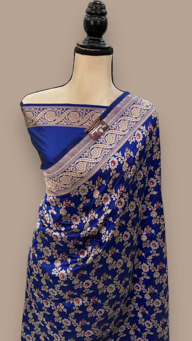 Pure Katan Silk Banarasi Handloom Saree - All over Jaal work with Meenakari - The Handlooms