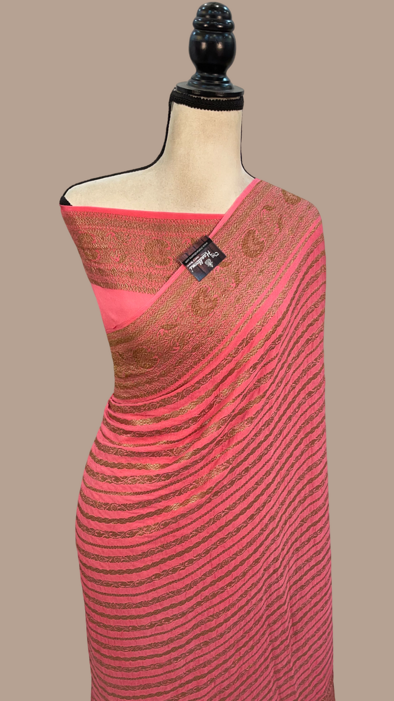 Pure Khaddi Crepe Georgette Banarasi Saree -  Antique zari - The Handlooms