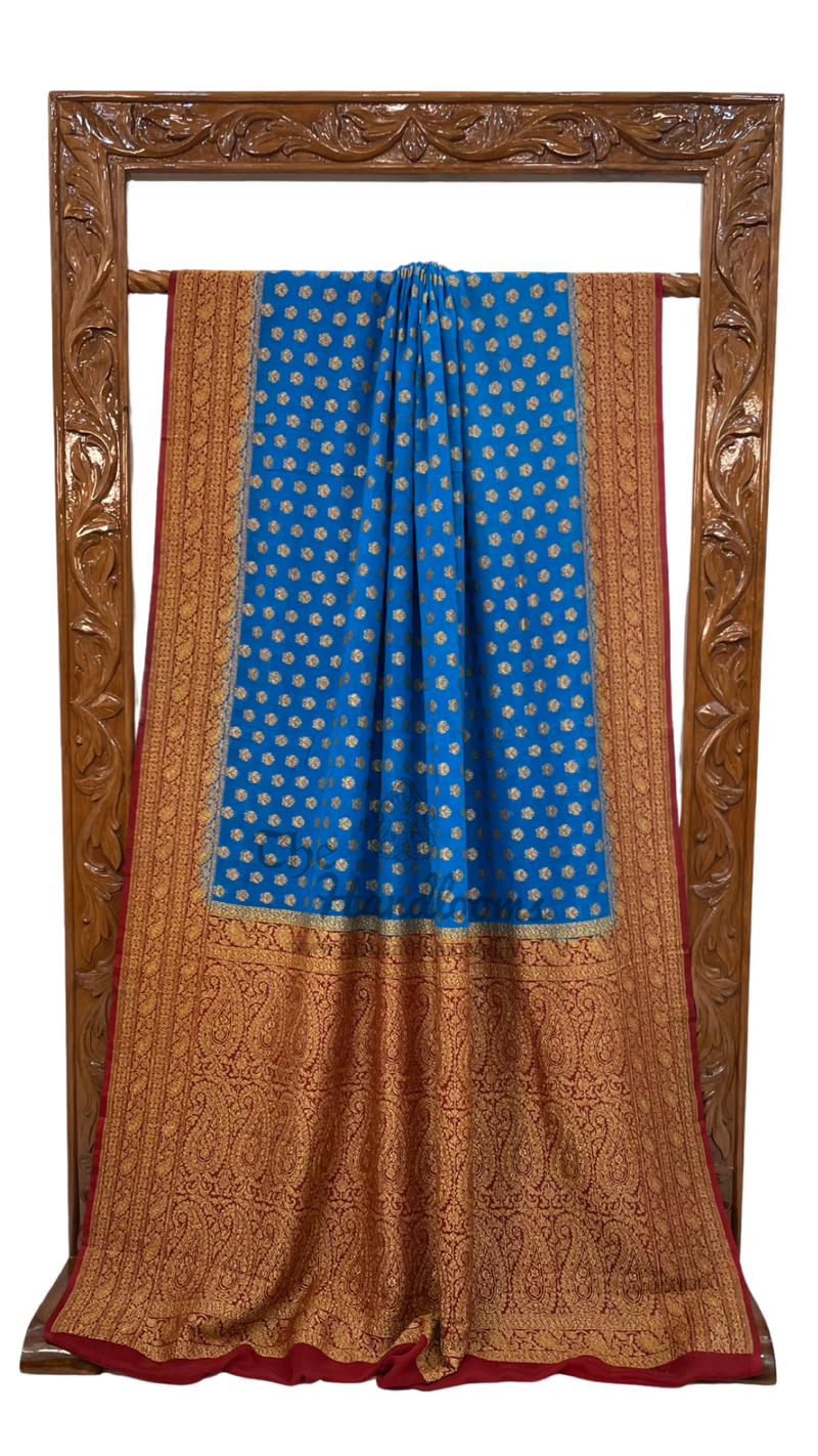 Khaddi Georgette Handloom Banarasi Saree -  Antique zari - The Handlooms