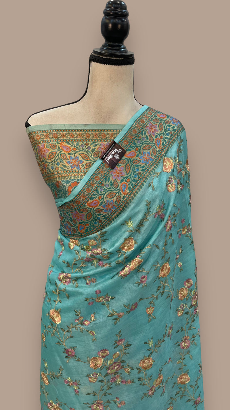 Tussar Silk Handloom Banarasi Saree With Chikankari - The Handlooms