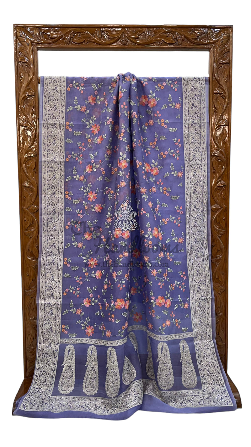 Pure Organza Chikankari Handloom Banarasi Saree - The Handlooms