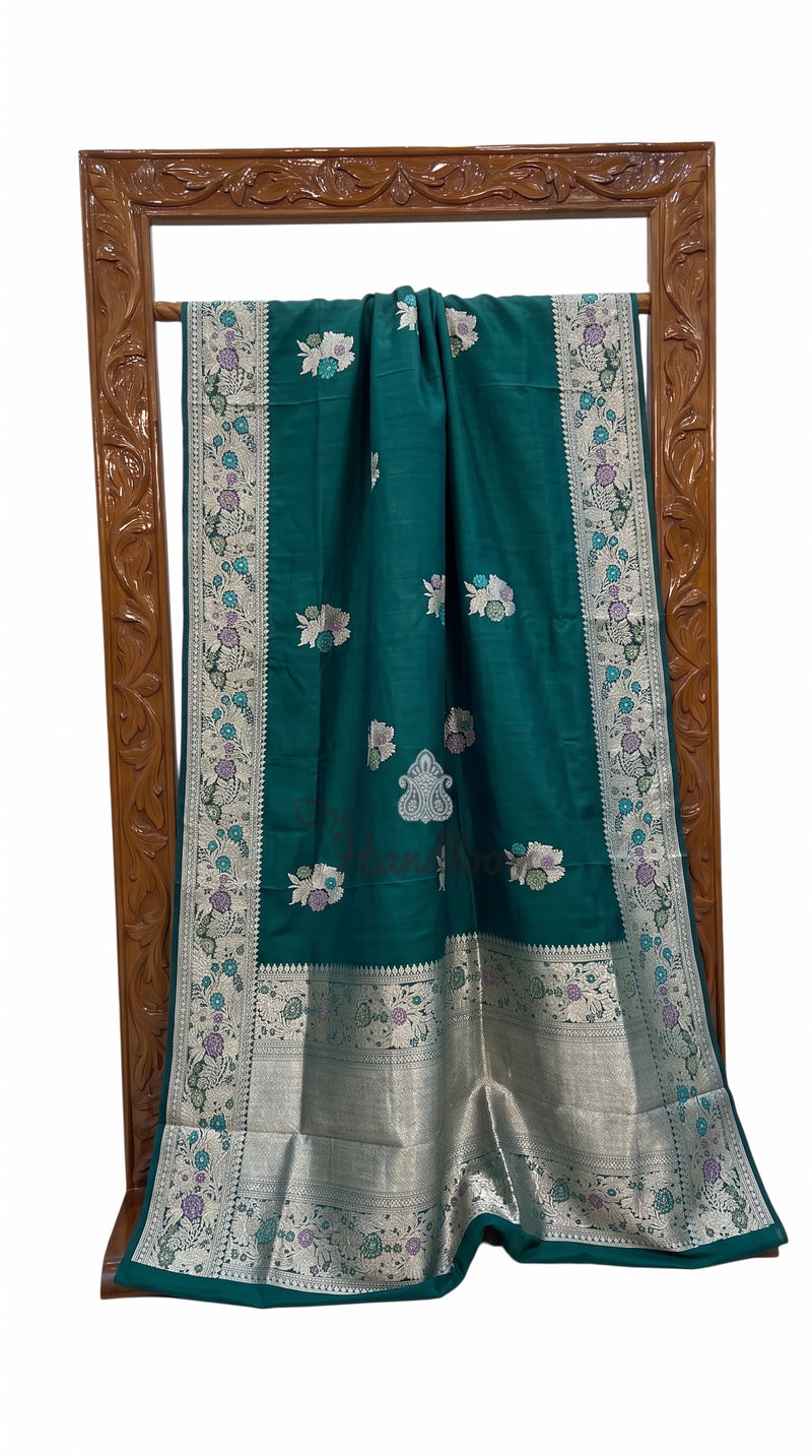 Pure Tussar Georgette Handloom Banarasi Saree - All Over Kadua Motifs With Meenakari
