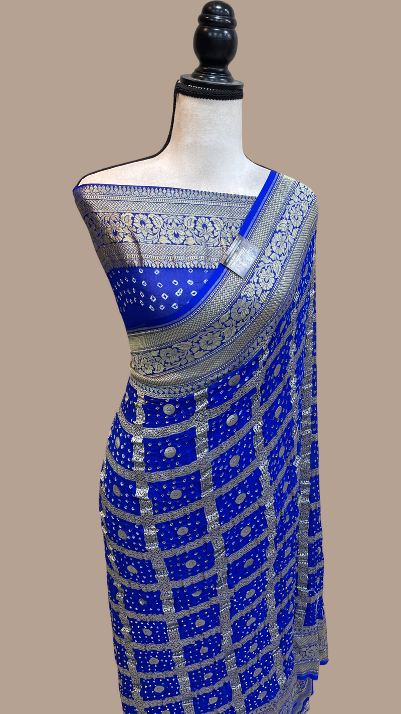 Pure Georgette Banarasi Bandhej Handloom Saree - The Handlooms