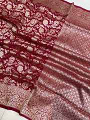 Pure Katan Silk Banarasi Handloom Saree - All Over Jaal Work - The Handlooms