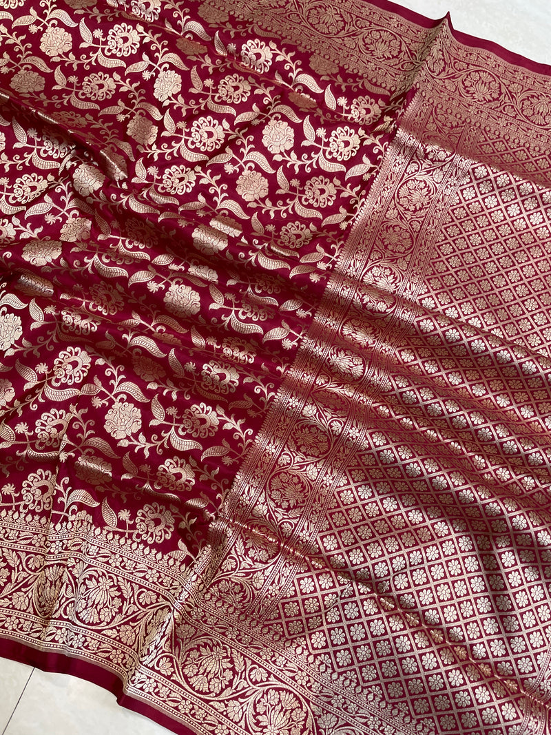 Pure Katan Silk Banarasi Handloom Saree - All Over Jaal Work - The Handlooms