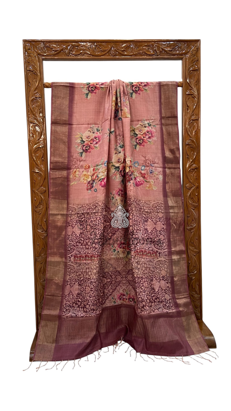Pure Tussar Silk Handloom Banarasi Saree With Digital Print