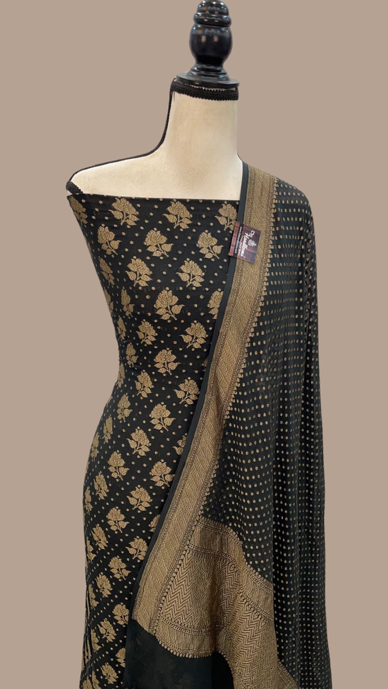 Pure Khaddi Georgette Banarasi Dress material - Antique Zari - The Handlooms