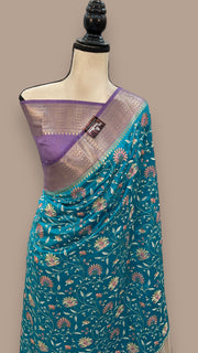 Pure Chiniya Silk Handloom Banarasi Saree with Chikankari - The Handlooms