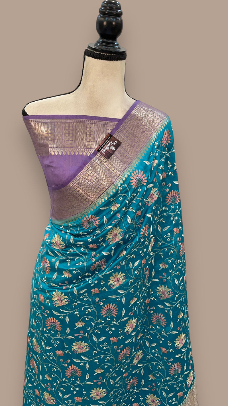 Pure Chiniya Silk Handloom Banarasi Saree with Chikankari - The Handlooms