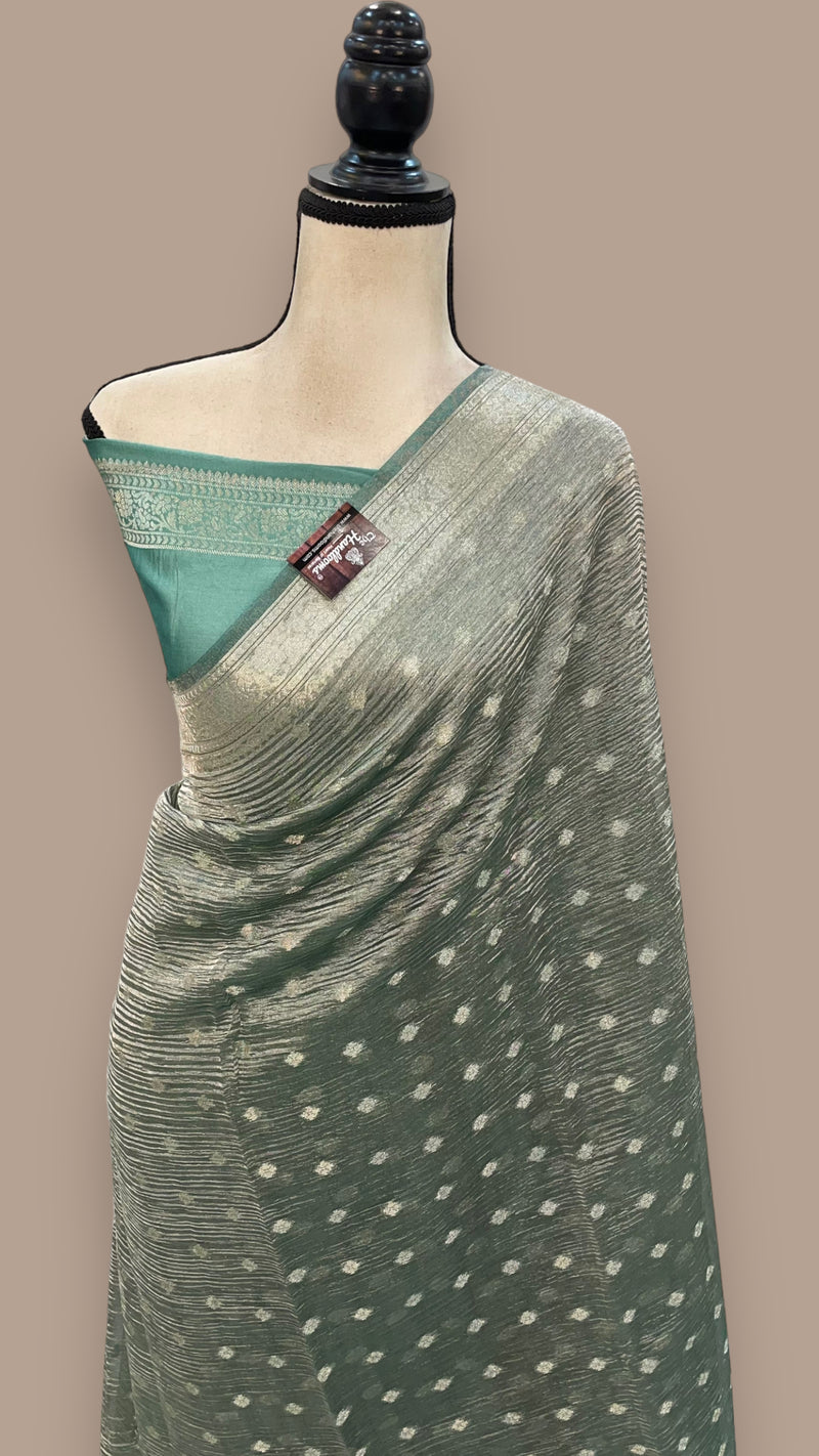 Pure Kora Tissue Crush Handloom Banarasi Saree - The Handlooms