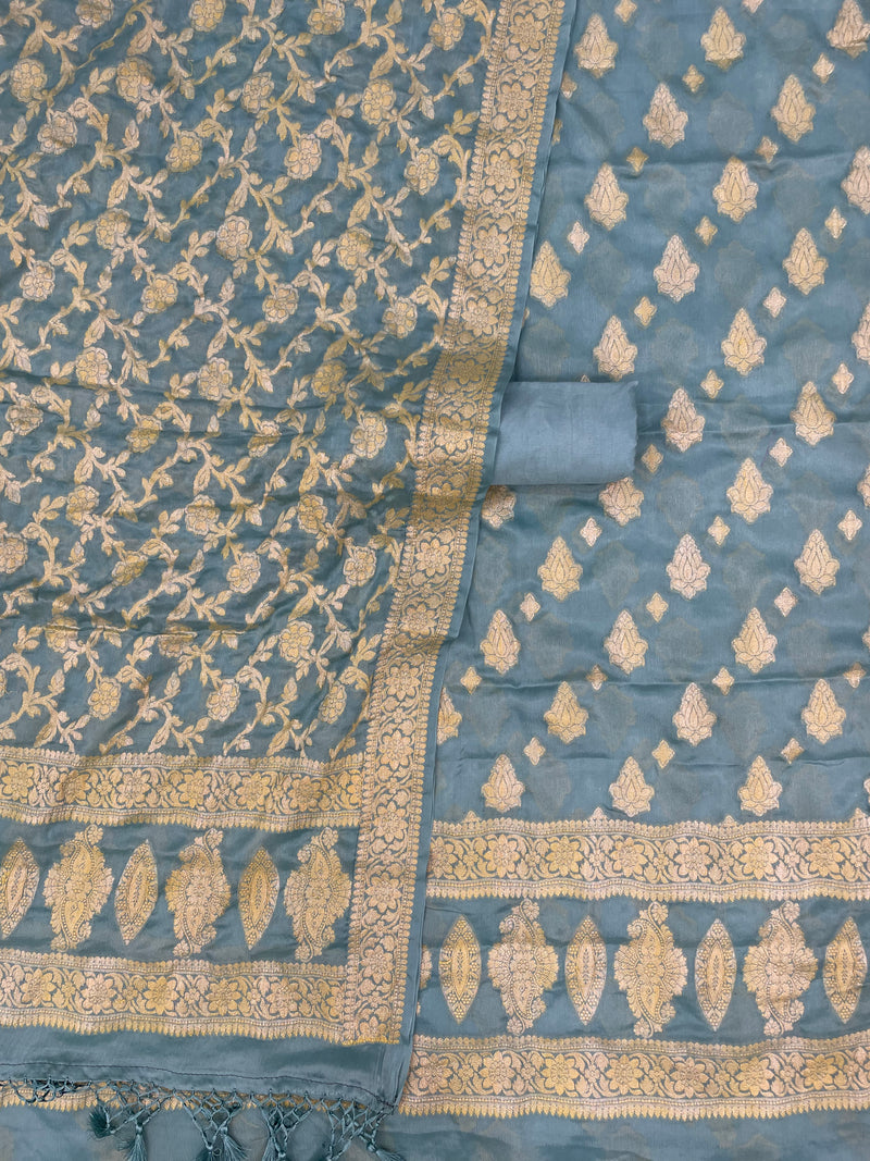 Pure Chiffon Khaddi Banarasi Dress material - The Handlooms
