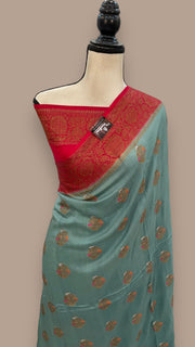 Moonga Georgette Handloom Banarasi Saree - The Handlooms