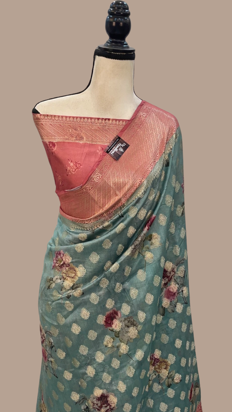 Pure Chiniya Silk Digital Print Handloom Banarasi Saree - The Handlooms