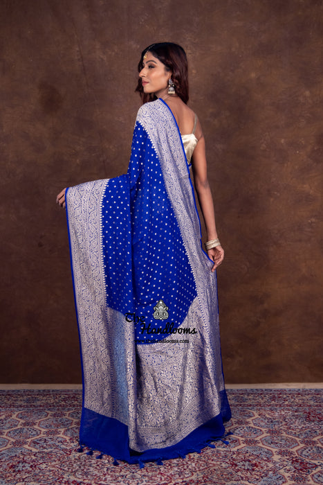 Royal Blue Khaddi Georgette Handloom Banarasi Saree