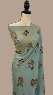 Pure Georgette Digital Print with Chikankari Handloom Banarasi Saree - The Handlooms