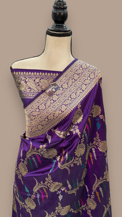 Purple Pure Katan Silk Banarasi Handloom Saree - All over Sona Roopa kadiyal Jaal work