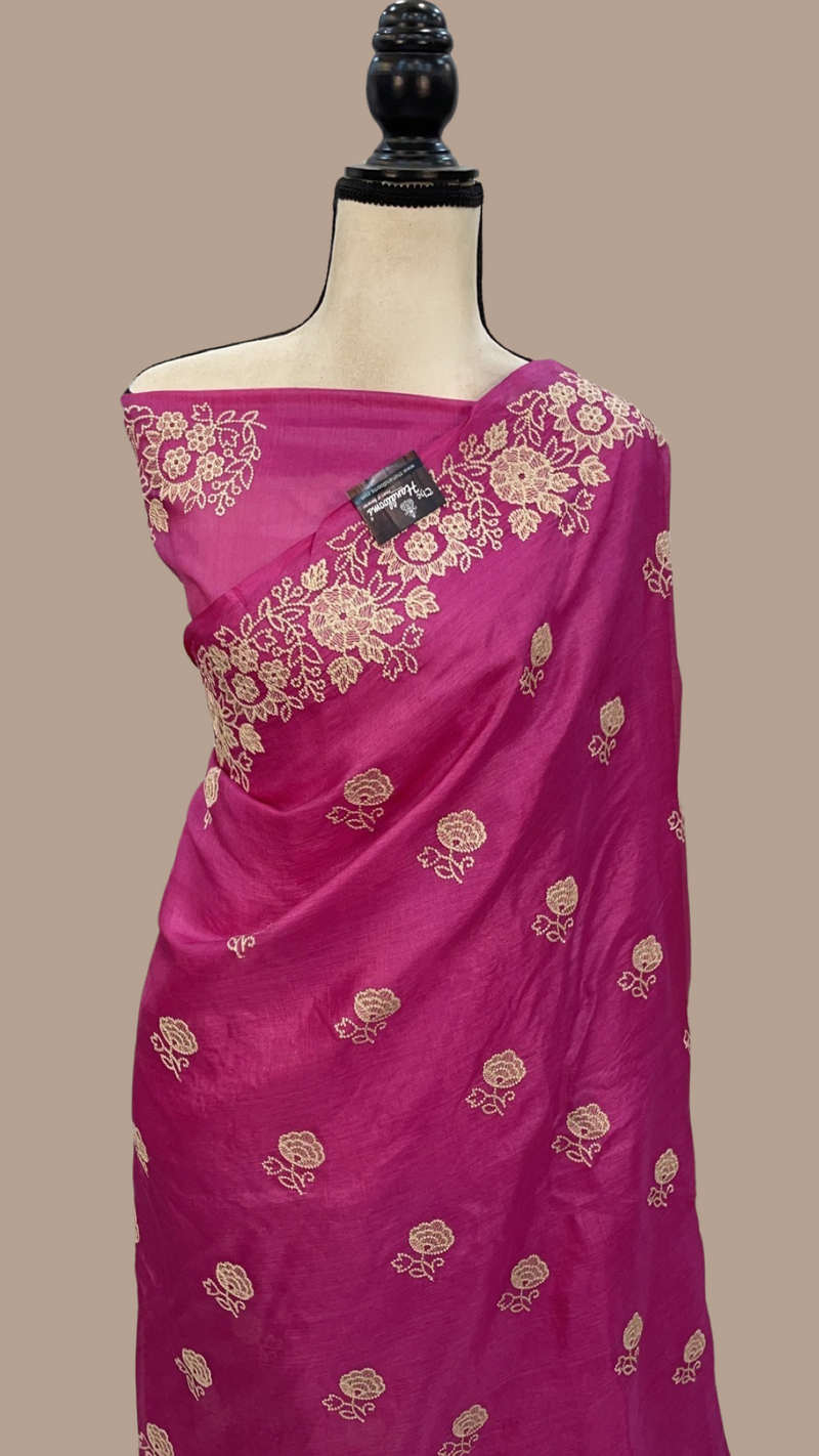 Tussar Silk Handloom Banarasi Saree With Chikankari - The Handlooms