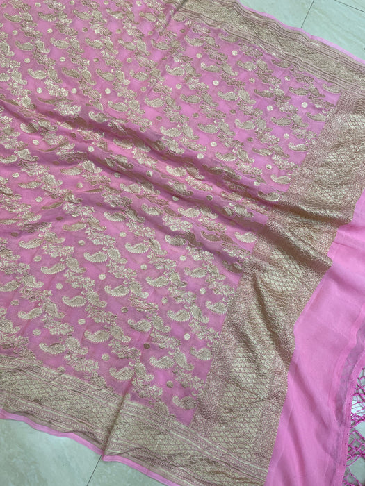 Pure Khaddi Georgette Dupatta - water zari - The Handlooms