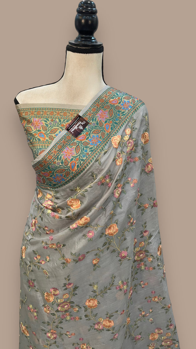 Tussar Silk Handloom Banarasi Saree With Chikankari - The Handlooms