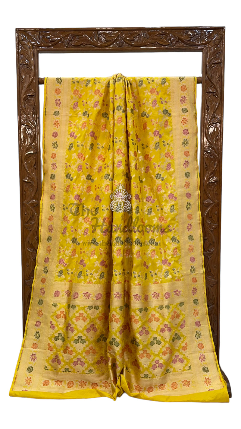 Pure Katan Silk Banarasi Handloom Saree - All over Jaal work with Meenakari - The Handlooms