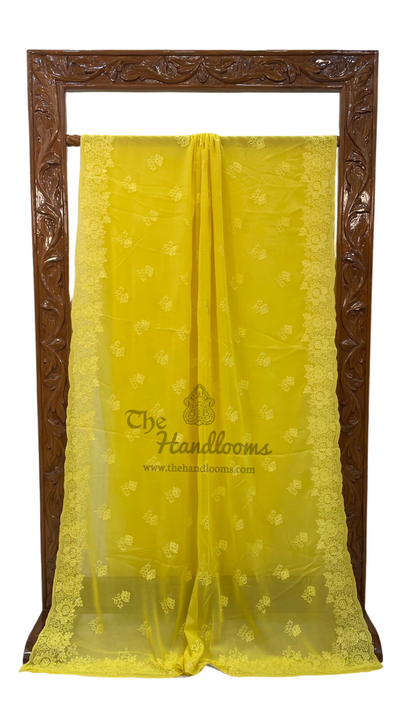Pure Georgette Chikankari Handloom Banarasi Saree - The Handlooms