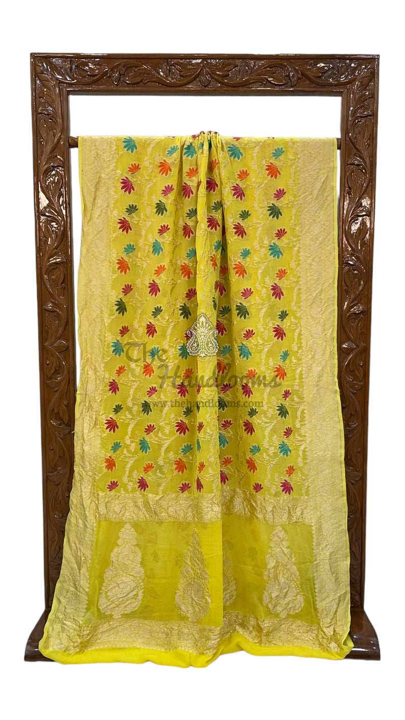 Khaddi Georgette Handloom Banarasi Saree - All over Jaal Work With Meenakari - The Handlooms
