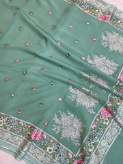 Pure Georgette Chikankari Handloom Banarasi Saree - The Handlooms