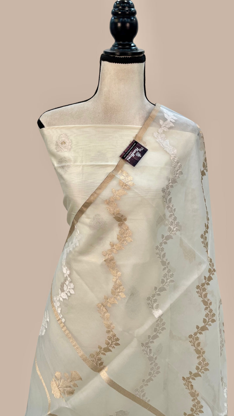 Pure Katan Silk Handlooms Banarasi Dress material With Organza Dupatta - The Handlooms