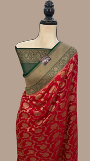 Khaddi Georgette Handloom Banarasi Saree -  Antique zari - The Handlooms