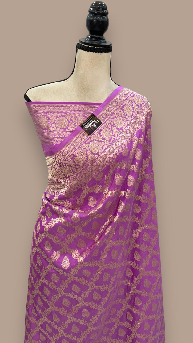 Pure Katan Silk Banarasi Handloom Saree - All Over Jaal Work - The Handlooms