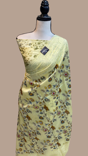 Pure Chanderi  Digital Print with Chikankari Handloom Banarasi Saree - The Handlooms