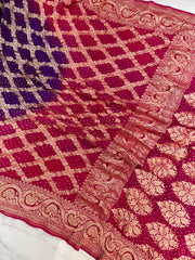 Dual Shade Pure Georgette Banarasi Bandhej Handloom Saree - The Handlooms