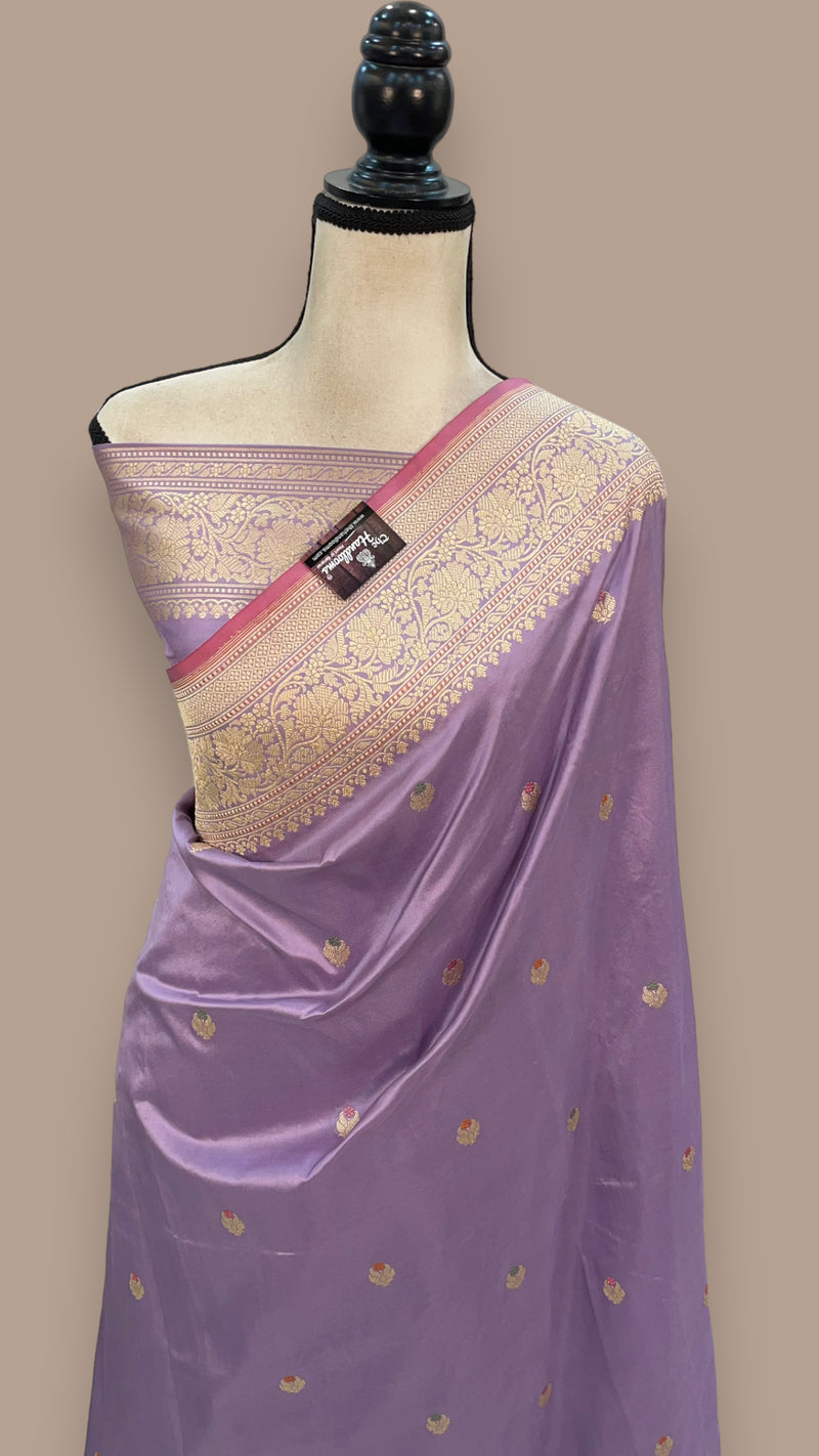 Pure Katan Silk Banarasi Handloom Saree - All over Kadua motifs With Meenakari - The Handlooms