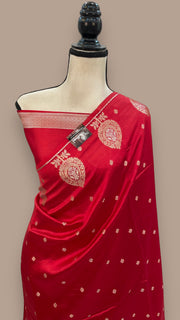 Red Pure Mango Silk Banarasi Handloom Saree - The Handlooms