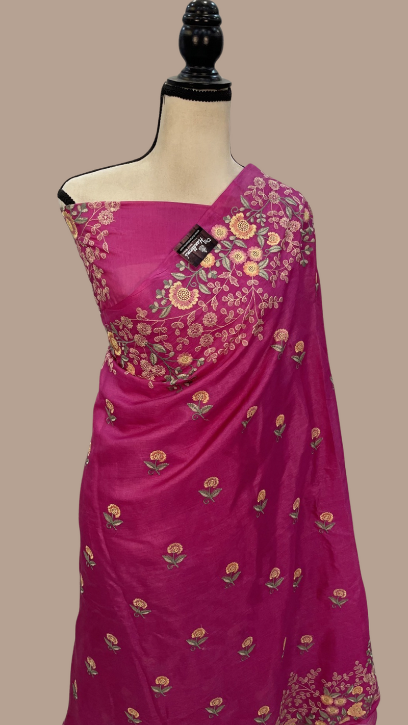 Tussar Silk Handloom Banarasi Saree With Chikankari - The Handlooms
