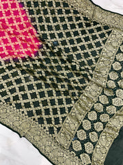 Pure Georgette Banarasi Bandhej Handloom Dupatta - Dual Shade - The Handlooms