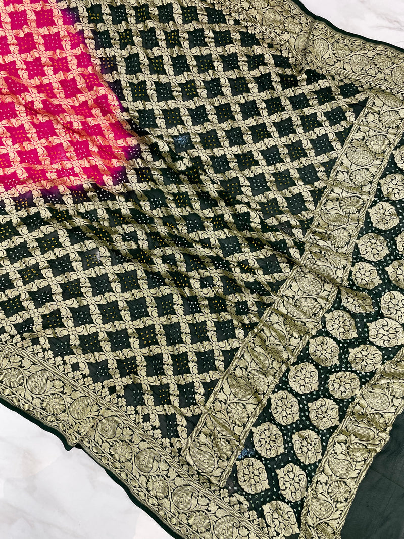 Pure Georgette Banarasi Bandhej Handloom Dupatta - Dual Shade - The Handlooms