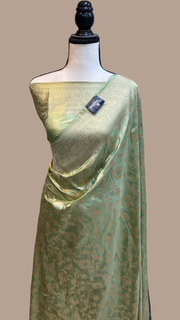 Pista Pure Katan Silk Banarasi Handloom Saree - All over Jaal work with Meenakari - The Handlooms