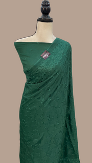 Pure Georgette Chikankari Handloom Banarasi Saree - The Handlooms