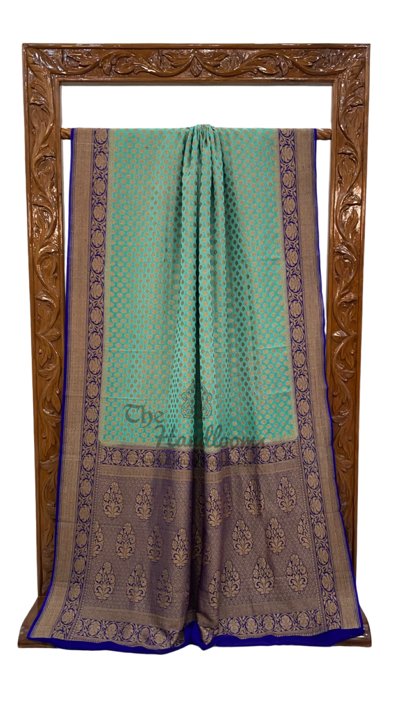 Khaddi Georgette Handloom Banarasi Saree -  Antique zari - The Handlooms