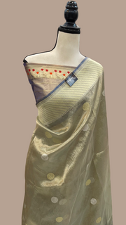 Pure Kora Katan Silk Banarasi Handloom Saree - All over kadua motifs With Meenakari - The Handlooms